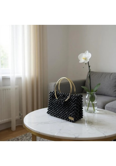Plentiful İnci Boncuk Çanta, Abiye , Gece , Düğün, Gelin,nişan Çantası Siyah