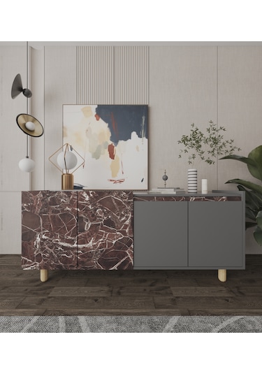 Ravenna Modern Konsol 180 Cm Mermer Desen - Antrasit Bordo -antrasit