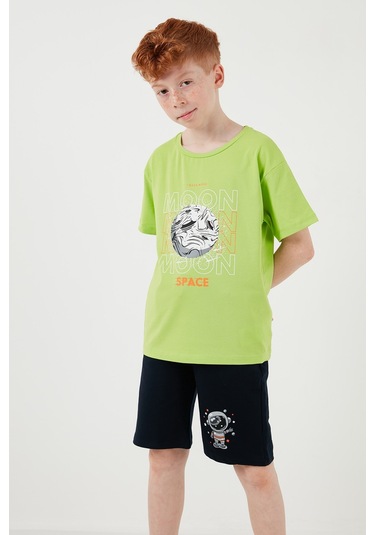 Lela Pamuklu Regular Fit Bisiklet Yaka Şortlu Alt-Üst Erkek Çocuk Takım 6212008 Fistik