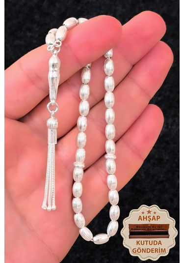 Gümüş Tesbih Erkek Çizgili Arpa Kesim Gümüş Tesbih 925 Ayar St380 Gümüş