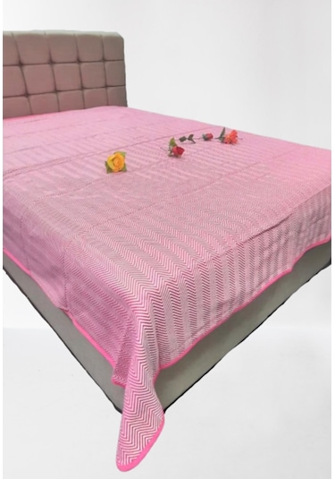 Pike Yazlık Zmrt Fuşya Çift Dolgun Malzeme V Çizgili Desen Pamuk Fuşya - Beyaz