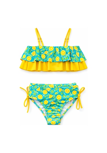 Beniizle Desenli Kız Çocuk Bikini Takımı Yeşil