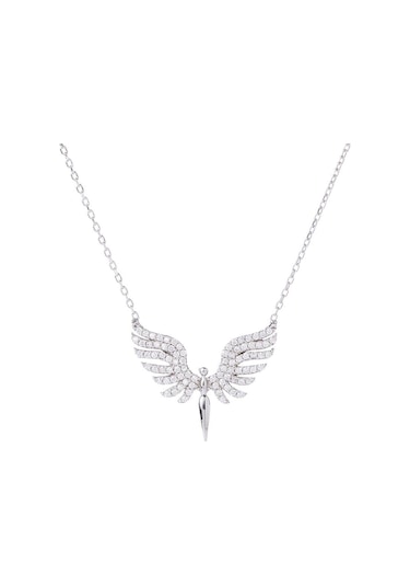 Hariqa Mikail Melek Kanadı Model Zirkon Taşlı 925 Ayar Gümüş Kadın Kolye