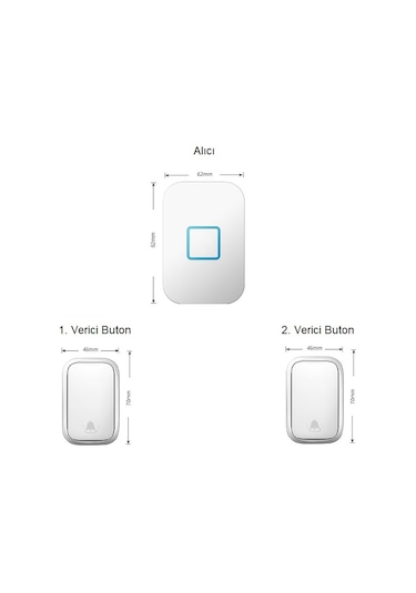 Cacazi 2 Buton 1 Alıcı Su Geçirmez Beyaz Pilsiz Kablosuz LED Kapı