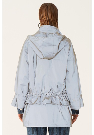 Perspective Kapüşonlu Fermuarlı Cepli Uzun Kollu Gri Kadın Mont 2