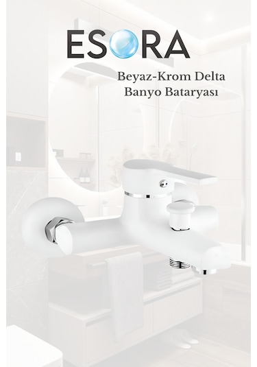 Beyaz Krom Detaylı Banyo Lavabo Bataryası Musluğu Çeşmesi