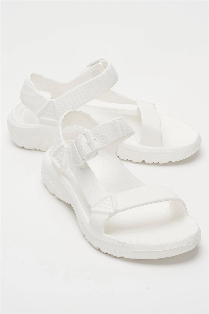 Unisex Eva Spor Kaymaz Yürüyüş Sandaleti Beyaz BEYAZ
