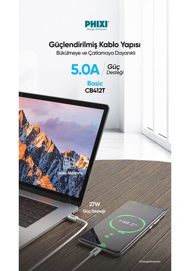 Phixi Basic CB412T Type-C to Type-C USB Şarj Kablosu