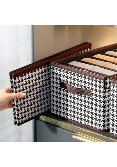 Fosenze Houndstooth Desenli Yığılabilir Organizer Kutusu - 44x30x20 Cm, 9 Bölmeli, Giyim/ev Eşyaları Saklama, Su Geçirmez Non-woven Kumaş