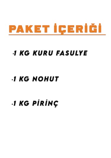İpek Değirmen 3 Kg Ekonomik Kuru Fasulye Pirinç Nohut Paketi