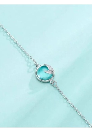 925 Ayar Gümüş Kristal Mavi Taşlı Balık Kuyruğu Bileklik Gümüş