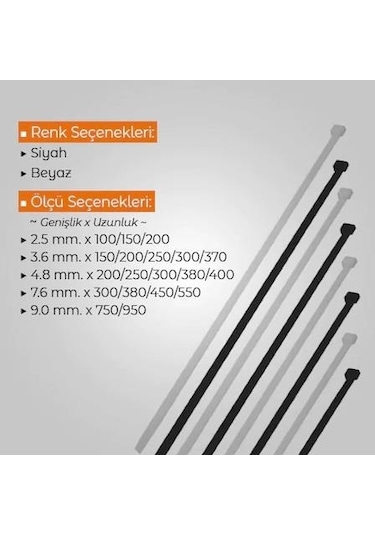 Çetsan 4.8X200 Beyaz Kablo Bağı Plastik Cırt-100 Adet