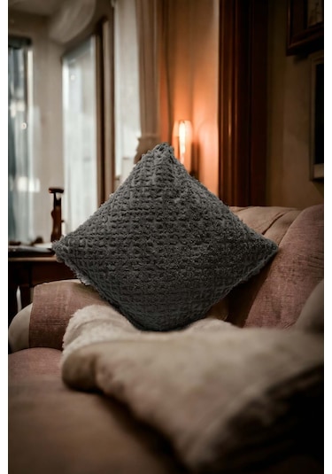 Bohem Dekoratif Yastık Kılıfı Kırlent Kılıfı 43x43 Cm Antrasit Otantik Gri