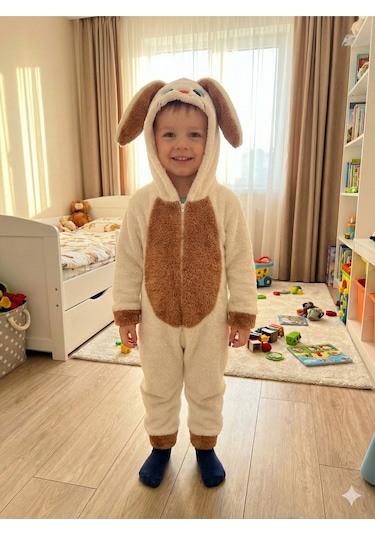 Mj Kids Wellsoft Peluş Unisex Bebek Tavşan Tulum Ekru