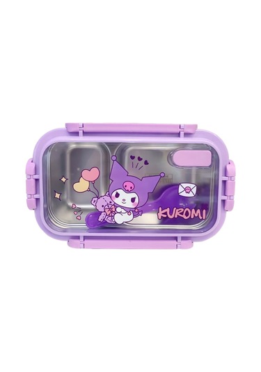 Kuromi Paslanmaz Çelik Bölmeli Çocuk Yemek Seti - Sızdırmaz Mor