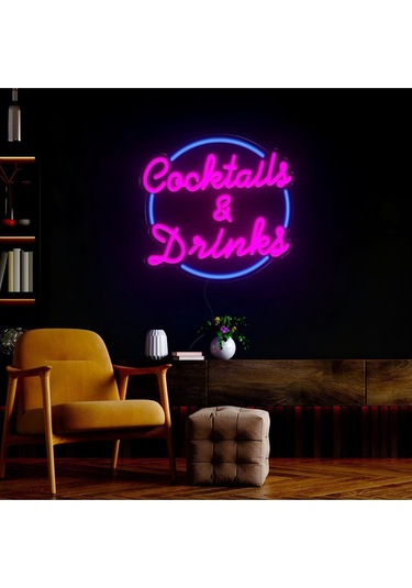 Twins Led Cocktails & Drinks Yazılı Ve Şekilli Neon Tabela Mavi Model:model:66723366 Mavi