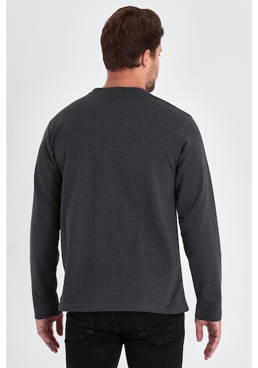 Metalic Erkek Antrasit Çift Bisiklet Yaka Standart Rahat Kesim Sweatshirt Antrasit