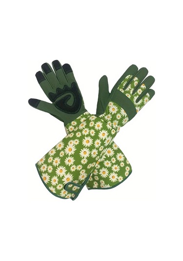 Techbloom Diken Geçirmez Eldiven Nefes Alabilir Polyester Green Floral Desenli Unisex Bahçe Eldiveni