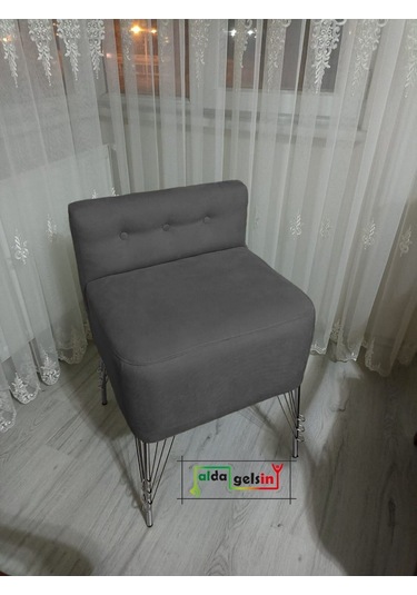 Ultra Lüks Metal Ayak Alda Lokum Puf Gümüş Gri