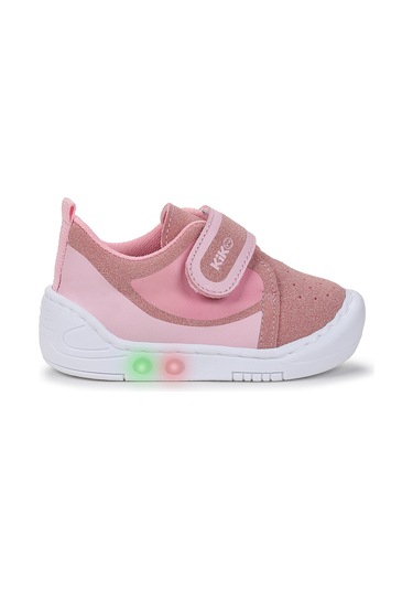 Kiko Kids Kugan Cırtlı Işıklı Kız Bebek Yürüyüş Spor Ayakkabı Pembe Pembe