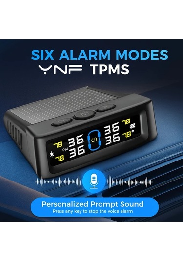 Boatshop1 Ynf Solar Tpms Siyah Gercek Zamanli Lastik Basinc Sicaklik Monitoru 4 Harici Sensor Usb Sarj