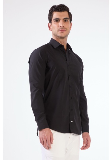 Siyah Düz Erkek Gömlek - Regular Fıt Siyah