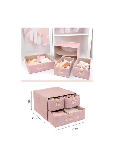 Flora 3 Bölmeli Baby Çekmece, Yenidoğan Bebek Kıyafet Çamaşır Patik Bez Düzenleyici Kutu Pembe Pembe