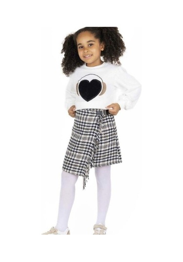 Kız Çocuk Kalpli Peluş Sweatshirt-13494 Ekru