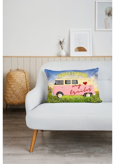 Karavan Camping-2 Baskılı Tv Battaniyeli Opsiyonel Dekoratif Hediye Yastık Battaniye 2in1 Gifts-2 Çok Renkli