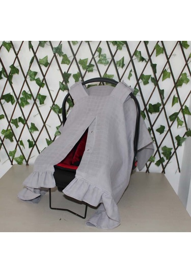 Pamuk Müslin Kumaş Puset Örtüsü Çıt Çıt Ve Fırfır Desenli Gri Puset Örtüsü Açık Gri