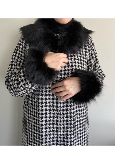 Kürk Yaka / Yaka Kürkü Kollu Takım Siyah Siyah