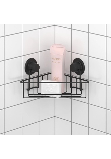 Vakumlu Banyo Duvar Rafı Şampuanlık Köşe Rafı Siyah S251 Siyah