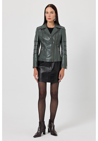 Diana Yeşil Kadın Deri Mont 001