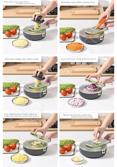 Tilbe Home Vegetable Cutter Pro Rende Sebze Soğan Küp Doğrayıcı Dilimleyici Hazneli Kesici Dicer Ren Soft Yeşil Siyah