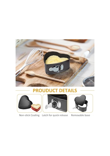 Vkemall 20 Cm Kalp Şeklinde Karbon Çelik Pasta Kalıbı, İki Katlı Kaplama, Çıkarılabilir Taban, Yanmamaz, Sağlıklı Pişirme Gri