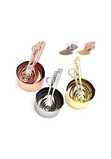 Pazly Altın 8 Adet Paslanmaz Çelik Ölçme Kaşığı Ve Bardak Seti - Mutfak Aksesuarları Altın