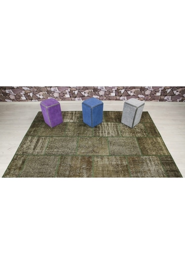 Patchwork El Dokuma Antik Anadolu Halısı Forest Haki