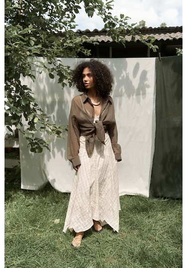 Mai Collection Mai Studios Co. Syaritta Oversize Kahve Transparan Gömlek Kahve