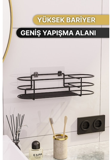 Bino Yapışkanlı Saç Kurutma Makinesi Banyo Düzenleyici Organizer Raf Siyah