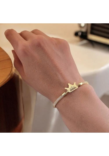 Archin Anne Temalı 14 Ayar Altın Plakalı Hasır Kordonlu Taç Figürlü Hediye Bileklik-464sembol Anne