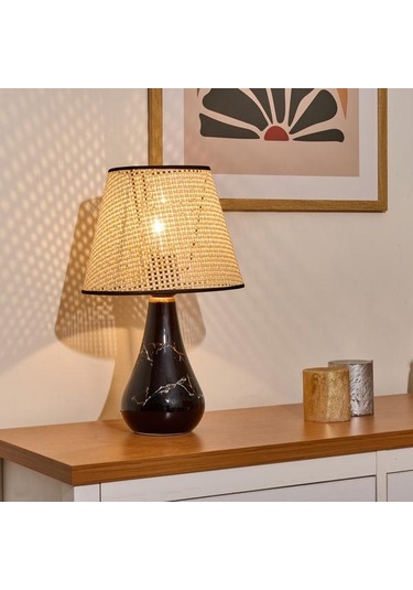 Nisa Luce Konik Seramik Abajur - Siyah / Krem - 37x20x20 Cm Siyah / Krem Krem - Siyah