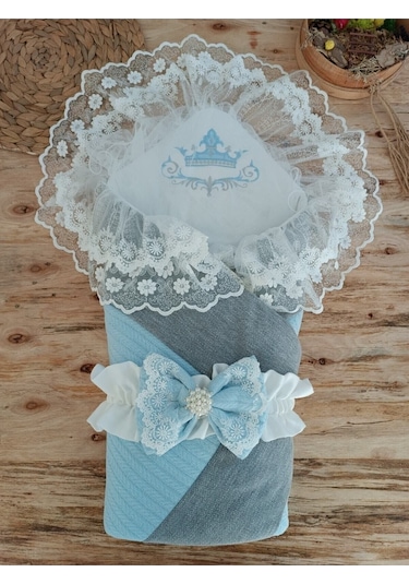 Triko Przm Haki Bebek Kundağı Unisex Bebek Dış Kundak Battaniyesi Hastane Çıkışı Kundak Battaniye Mavi