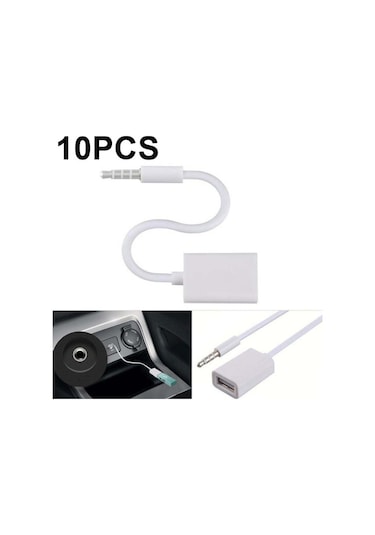 Sones 10 Adet Y-1502 14 Cm Araç Aux Ses Kablosu Usb Araç 3.5mm Adaptör Kablosu Beyaz