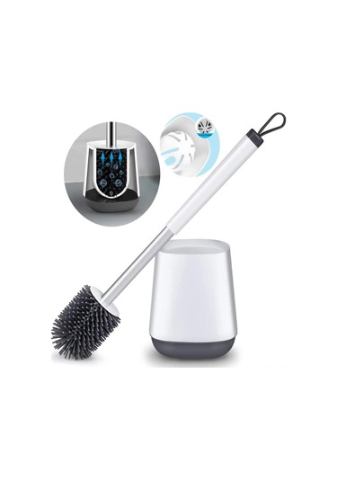 Teltree Beyaz Silikon Tuvalet Fırçası - Esnek Tpr Uçlu, Ergonomik Tasarım, Su Tutmayan Tutucu İle Banyo Temizliği Aracı Beyaz