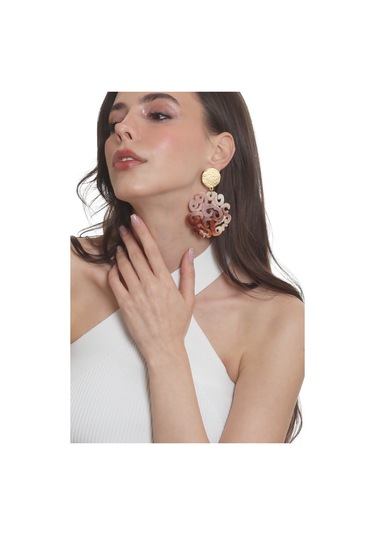 Labalaba Kadın Çivili Model Akrilik Tasarım Büyük Küpe Kahverengi - Altın