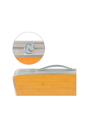 Taşınabilir Kamp Piknik Masası Bambu Tahta + Alüminyum Alaşımlı Katlanır Masa 61cmx40.5cmx27cm 001