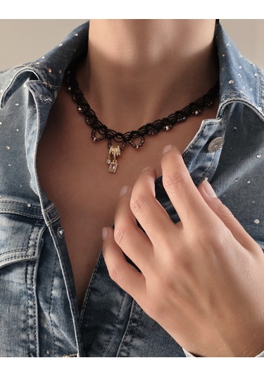 Makrome Bohem İp Örme Yavru Ağzı El Yapımı Bağlamalı Kolye Siyah