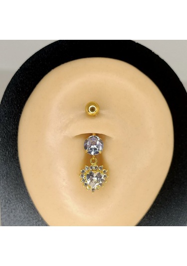 Aya Tasarım Gold Renk Kalpli Göbek Piercing Altın