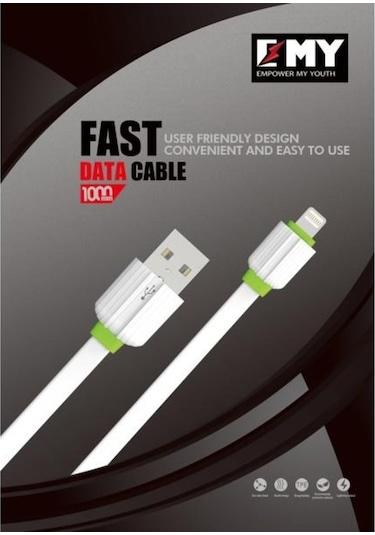 Emy My-445 Apple Uyumlu iOS Lightning Hızlı Şarj Data Kablosu 1Metre