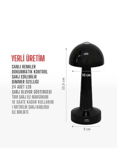 Zenlight Mantar Masa Lambası Siyah